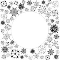 snowflakes circle round frame template, graphic line illustration vector