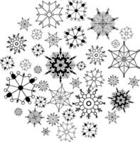 Graphic line round circle composition with snowflakes, simple geometric design element vector