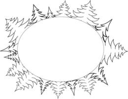 Pine tree oval frame in graphic line style. template Merry Christmas hand written text. For holiday headers, banners, party posters. vector