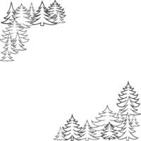 Christmas tree pine tree forest decoration. Square corner frame. graphic line template Winter season . Transparent background vector