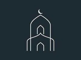 The image showcases a simple white line art icon of a mosque against a dark blue background vector