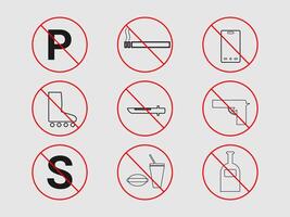 The icons represent various prohibited activities and objects, including parking vector