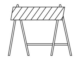 Hand drawn cute outline illustration traffic barrier. Flat road warning or caution sign line art doodle style. Attention striped barricade icon. Stop signal. Settings or fix problem. Isolated. vector