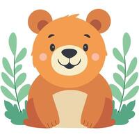 Cute Cartoon Bear Character Sitting on Nature Background. vector