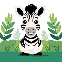 Cute Cartoon Zebra Character on Nature Background. vector
