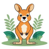 Cute Cartoon Kangaroo Character on Nature Background. vector
