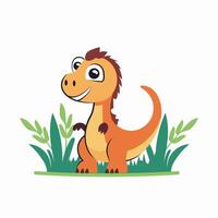Cute Cartoon Dinosaur Baby Character on Nature Background. vector