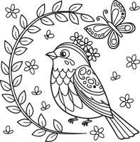 pretty bird in fancy flowers for your coloring book vector