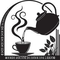Silhouette of a teapot pouring hot liquid into a teacup vector