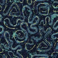 Seamless blue camouflage pattern with abstract wavy shapes, swirls, twirls, paint brush strokes, blots, spattered paint. Dense random composition. Grunge texture vector