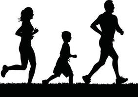 Family Runner Silhouette. Silhouette of a family running on a grassy field vector