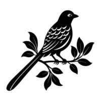 a black and white silhouette of a bird sitting on a branch vector