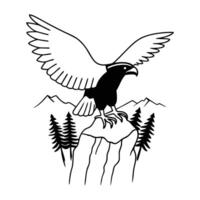 an eagle is flying over a mountain and trees vector