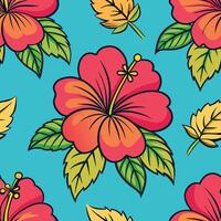 a seamless pattern with Hawaiian flowers and leaves vector