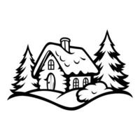 winter house with snow and trees illustration vector