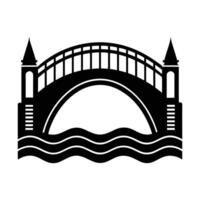 a black and white illustration of a bridge over water vector