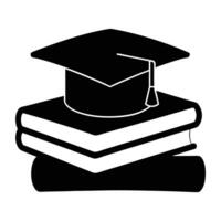black graduation cap and books icon on white background vector