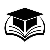 a black and white image of a book with a graduation cap on it vector