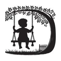 silhouette of a child on a swing vector