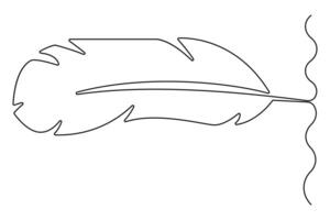 One line art of bird feather outline for modern, minimalist design concepts vector