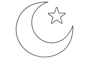 One line Ramadan moon icon drawing for Eid celebrations in simple outline style vector