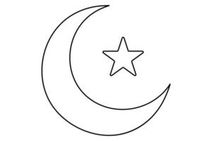 Simple outline of Ramadan moon icon in continuous line drawing for Eid designs vector
