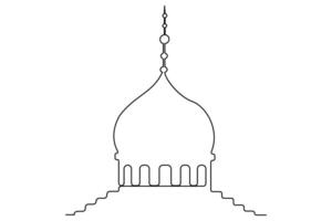 Continuous one line art mosque outline for religious design concepts vector