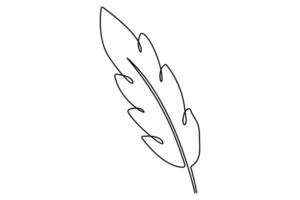 One line art of bird feather outline for modern, minimalist design concepts vector