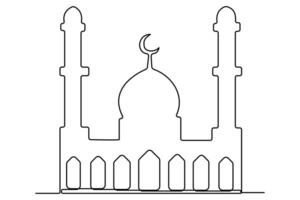 Continuous one line sketch of a mosque outline for Islamic-themed artwork vector