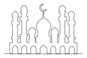Simple and stylish mosque outline in one line drawing for design use vector