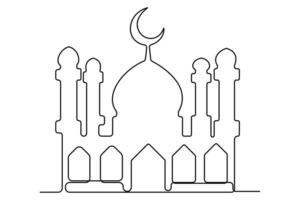 Modern minimalist mosque outline drawing in continuous line style vector
