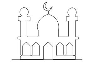 Artistic one line drawing of a mosque outline for unique art collections vector