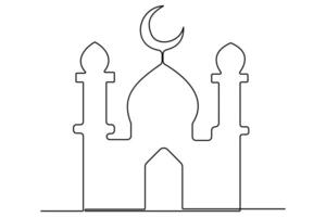 Contemporary mosque outline in continuous line art for graphic design vector