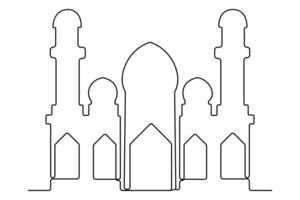 Continuous line art of mosque outline for creative branding projects vector