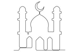 Minimalist continuous one line drawing of a mosque outline for artistic designs vector