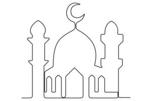 Elegant one line art of a mosque outline for modern digital artwork vector