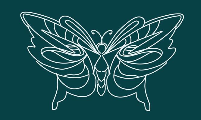 A butterfly with a white outline on a blue background