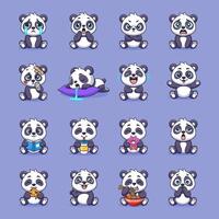 Set of cute panda in cartoon style with various action illustration vector