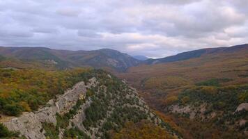 view of the autumn slopes under the clouds during the evening video