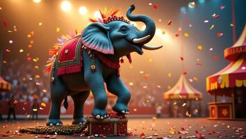 A colorful circus scene featuring a decorated elephant performing amidst confetti. photo