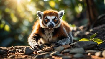 A close-up of a lemur in a natural setting, showcasing its vibrant fur and expressive eyes. photo