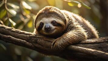 A sloth resting on a branch, showcasing its relaxed demeanor in a natural setting. photo