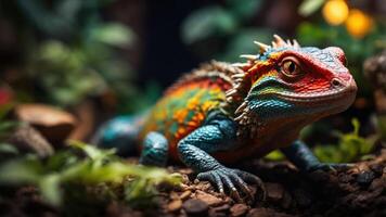 A colorful lizard in a natural setting, showcasing vibrant patterns and textures. photo