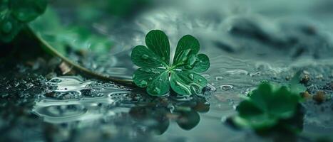 Four-leaf clover in the rain photo