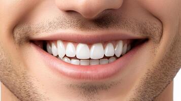 Man with a smile on his face and a clean, white smile. Concept of happiness and confidence photo