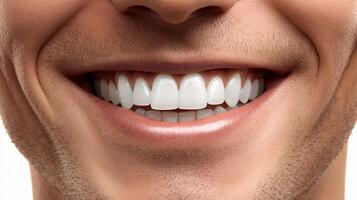 Man with a bright, white smile is shown in the image. His teeth are perfectly aligned and his smile is genuine and inviting. The man's facial expression conveys happiness and positivity photo