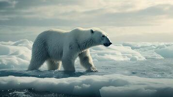 A polar bear walking on the ice photo