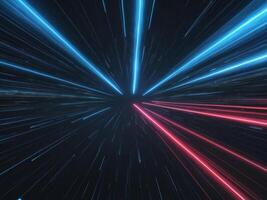Dynamic blue and red light streaks in vast digital space photo