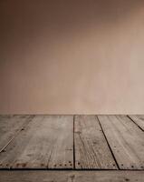 Empty wooden table for a vintage interior design backdrop photo