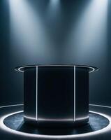Futuristic Podium with Dramatic Lighting for Presentations photo